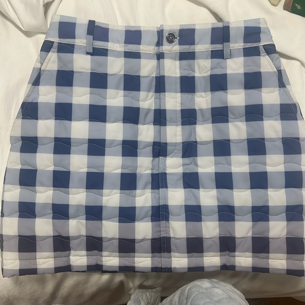 STAUD Blue and White Checkered Mini Skirt